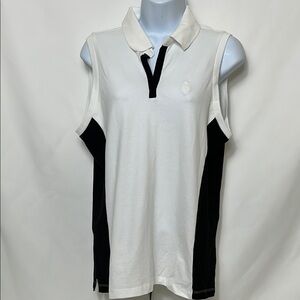 L-RL Ralph Lauren Activewear Women’s Large White Black Sleeveless Polo Shirt